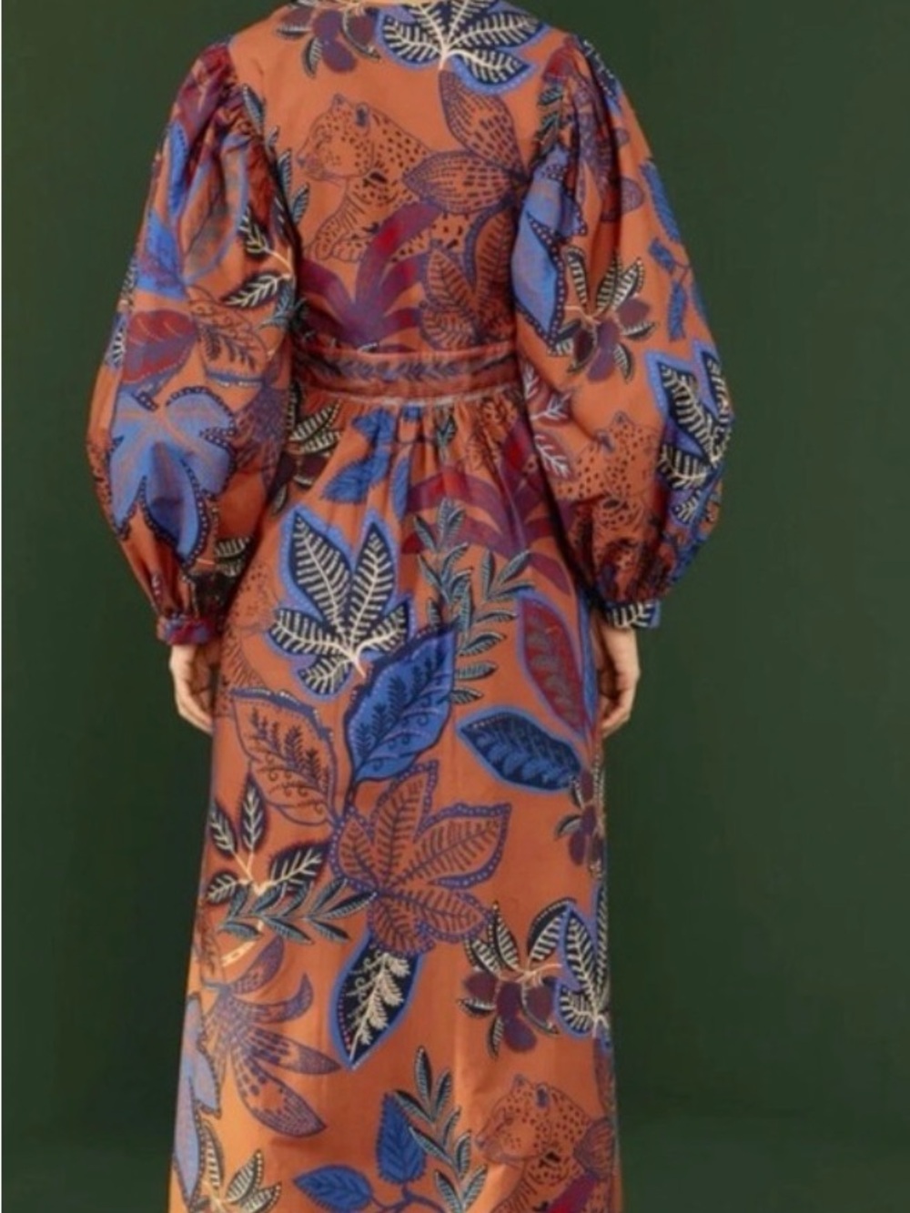 FARM RIO Brown Wild Jungle Organic Cotton Maxi Dress (M) - Picture 3 of 7